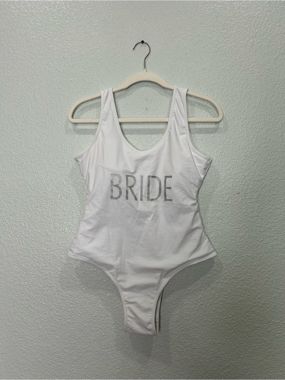 David's Bridal White 'BRIDE' Scoop One-Piece Swimsuit